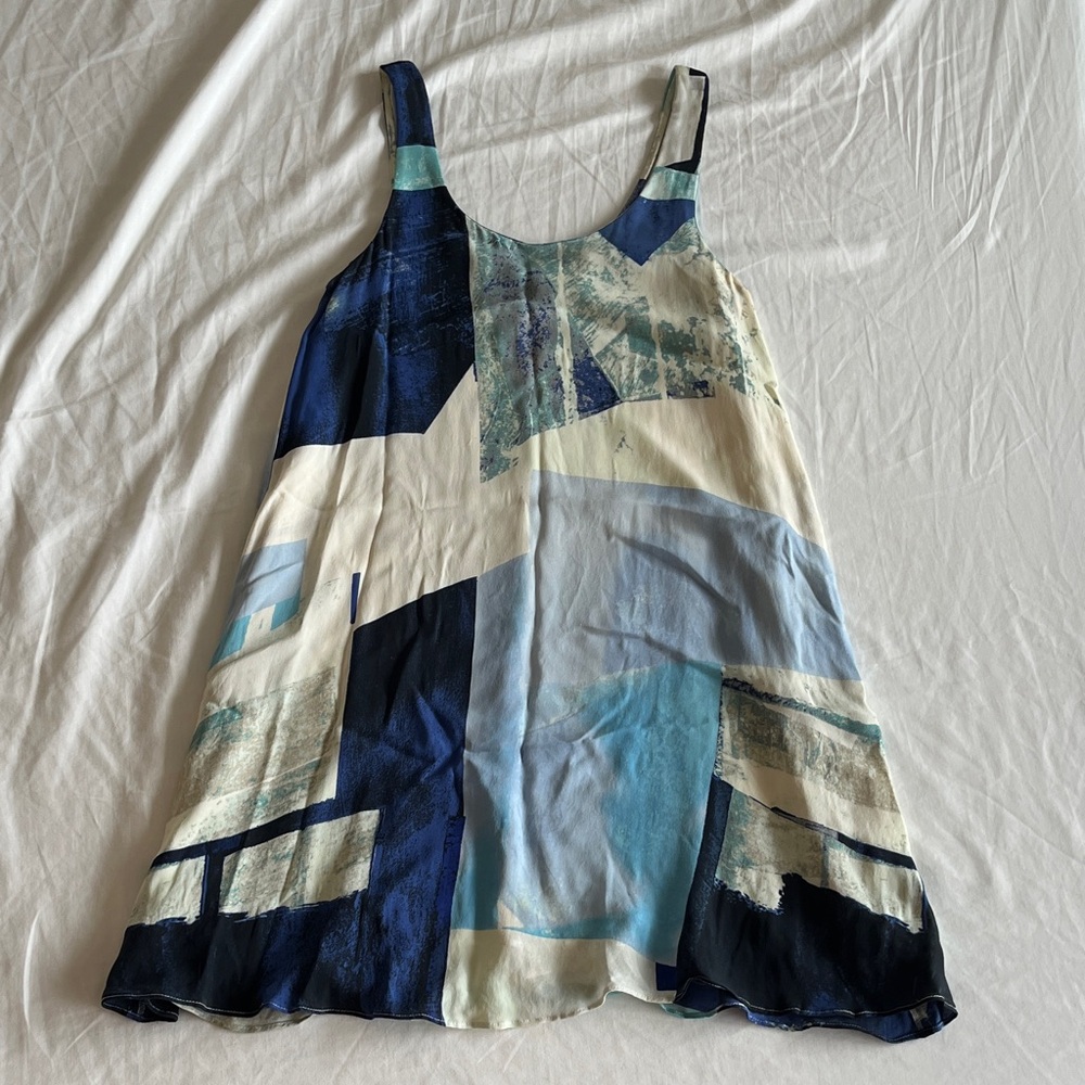 Wilfred Blue Cream Silk Abstract Mini Dress
